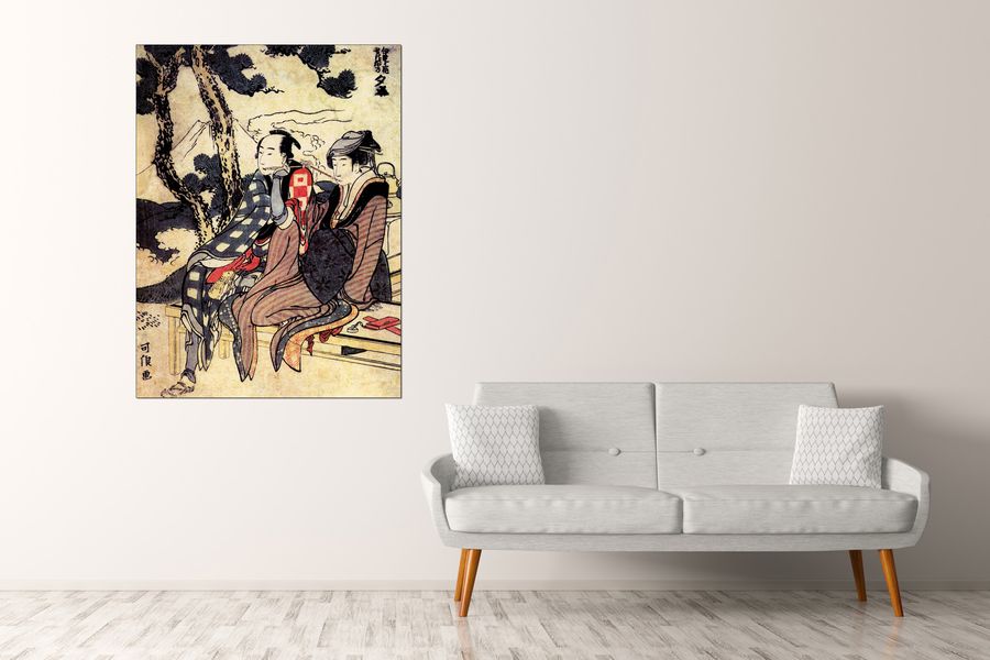 Hokusai Katsushika  - Traveling couple, Decorative MDF Panel (90x120cm)