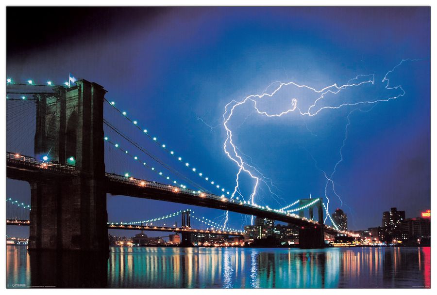 Brooklyn - Brooklyn Bridge (Lightning), Decorative MDF Panel (90x60cm)