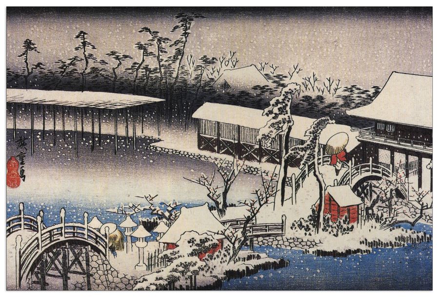 Hiroshige Utagawa  - Temple complex in the snow, Decorative MDF Panel (90x60cm)