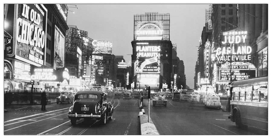 Gendreau - Time Square Illuminated By Large Neon Advertising Signs, Decorative MDF Panel (140x70cm)