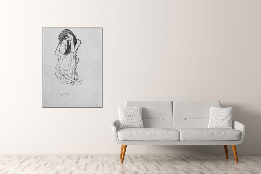 Klimt Gustav - Crouching from the front, Decorative MDF Panel (90x120cm)