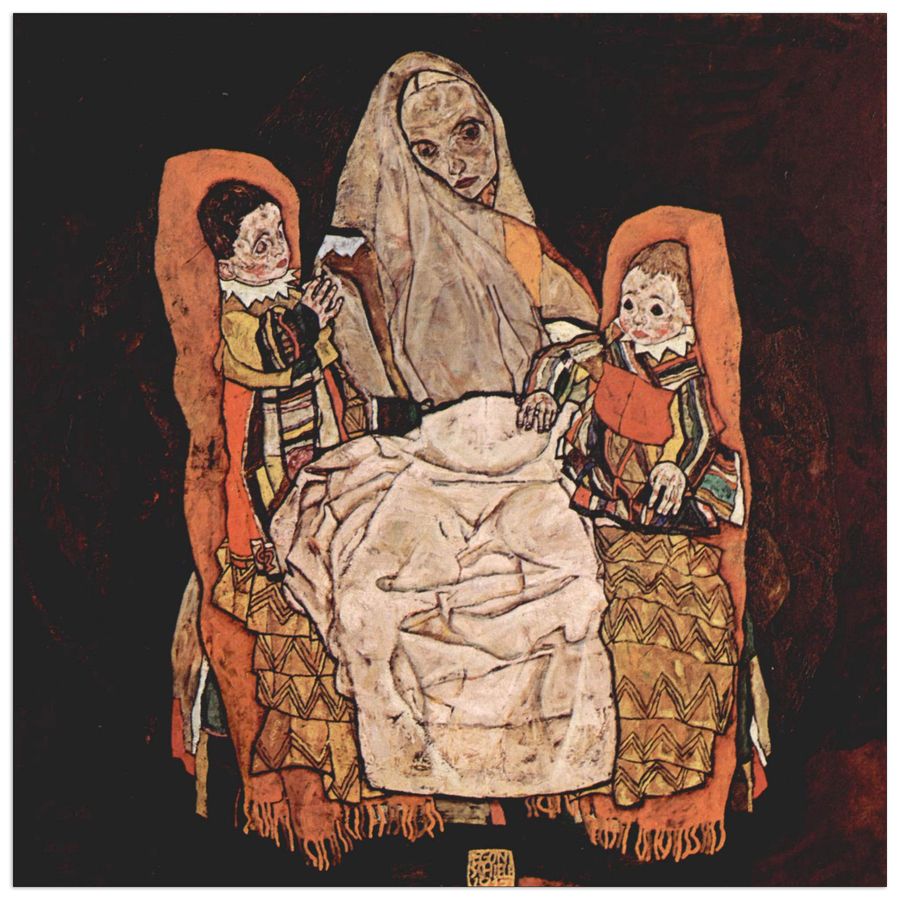 Schiele Egon  - Parent with two children (the mother), Decorative MDF Panel (50x50cm)