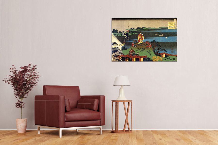 Hokusai Katsushika  - Nakamaro looking at the moon, Decorative MDF Panel (90x60cm)