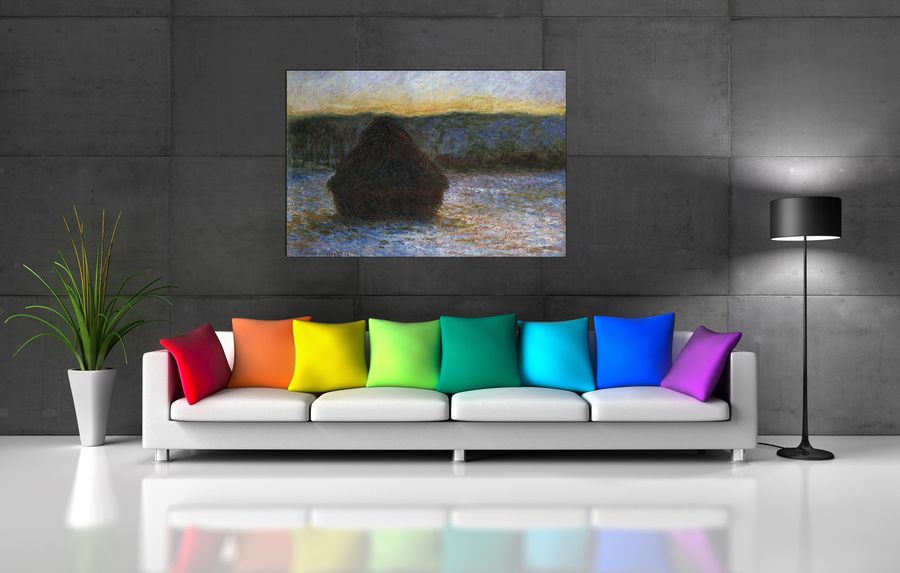 Monet Claude - Haylofts thaw, sunset, Decorative MDF Panel (135x90cm)