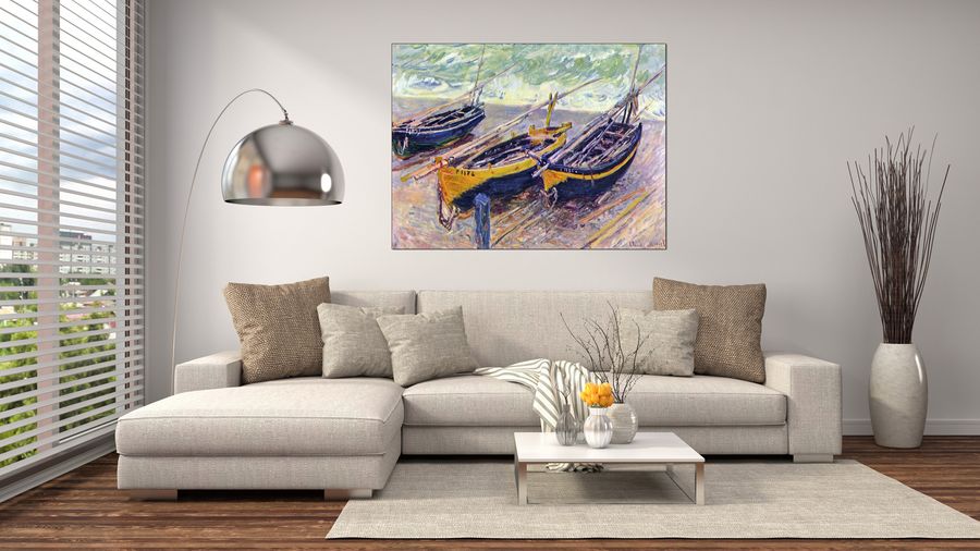 Monet Claude - three fishing boats in Eretrat, Decorative MDF Panel (120x90cm)