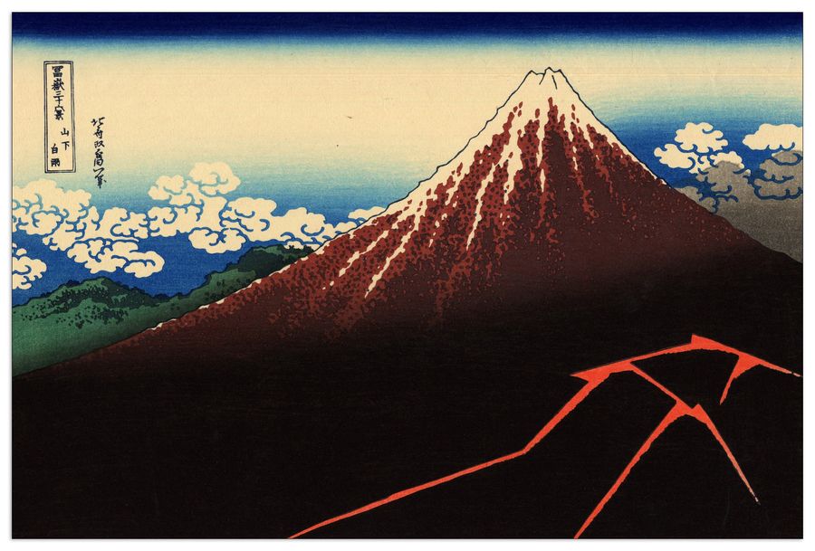 Hokusai Katsushika  - Lightning below the summit, Decorative MDF Panel (135x90cm)