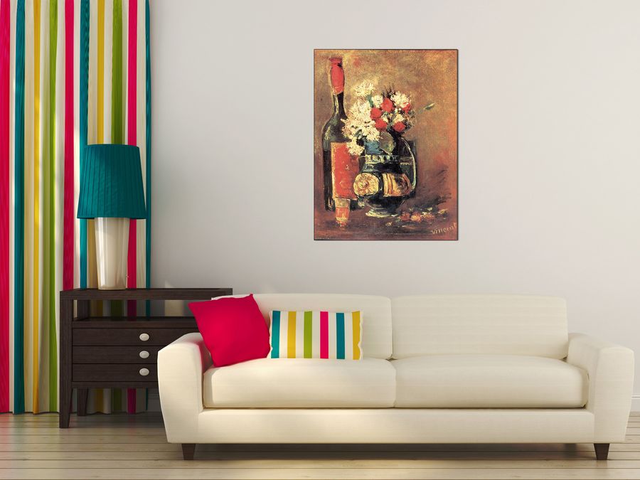 Van Gogh Vincent - Vase of white carnations and rose and bottle, Decorative MDF Panel (60x80cm)