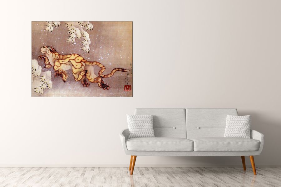 Hokusai Katsushika  - Tiger in the snow, Decorative MDF Panel (120x90cm)