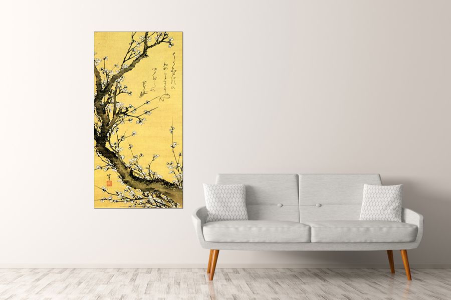 Hokusai Katsushika  - Flowering plum, Decorative MDF Panel (70x140cm)