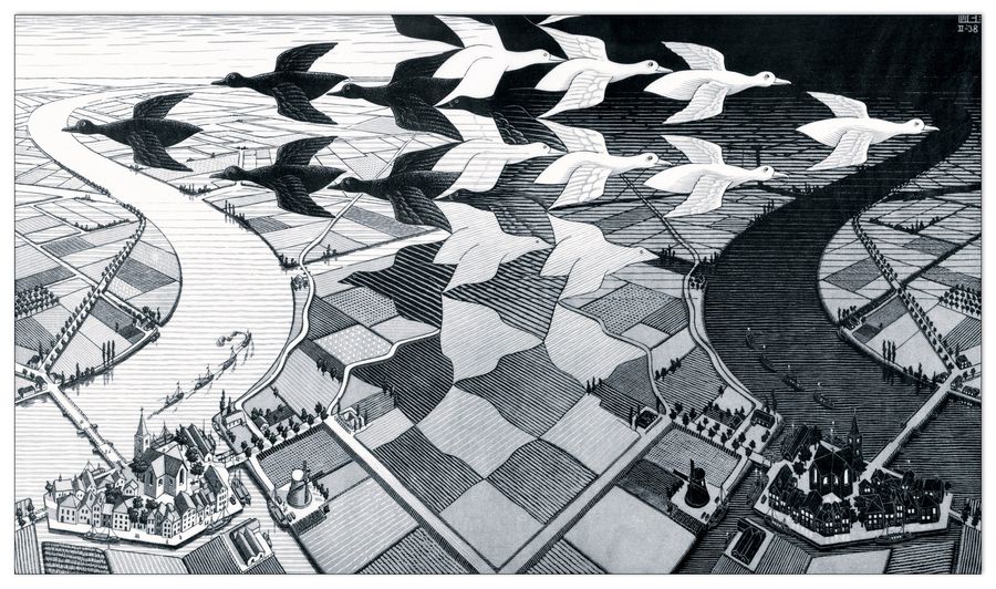 Escher - Day and Night, Decorative MDF Panel (70x50cm)
