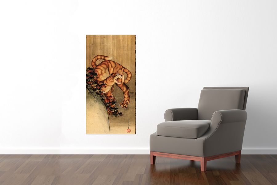 Hokusai Katsushika  - Tiger in the rain, Decorative MDF Panel (70x140cm)