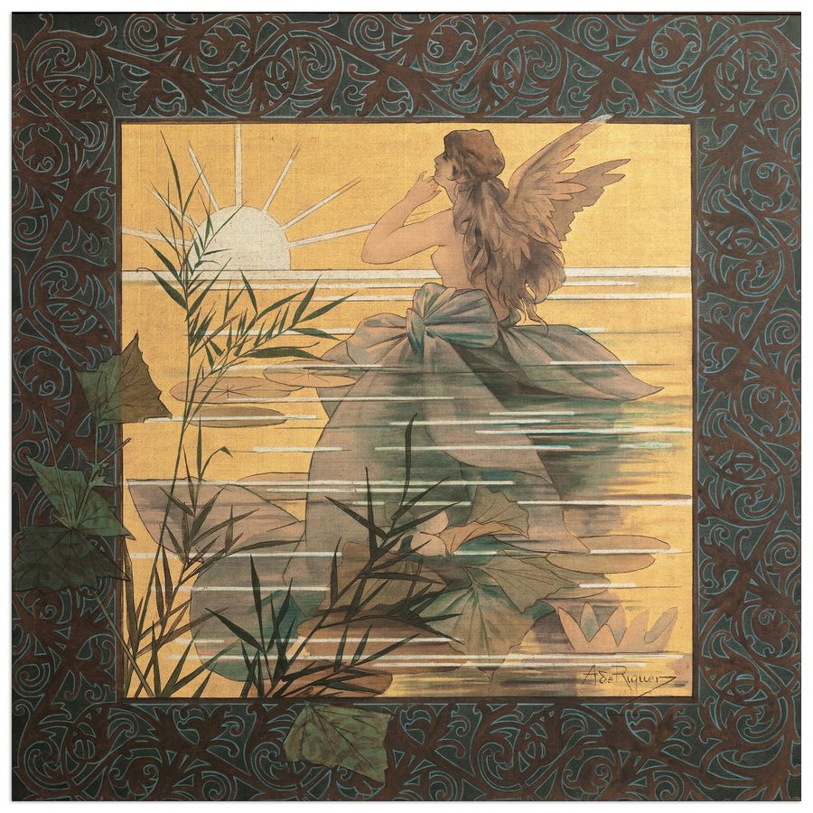 Alexandre De Riquer - Winged nymph at sunrise, Decorative MDF Panel (50x50cm)