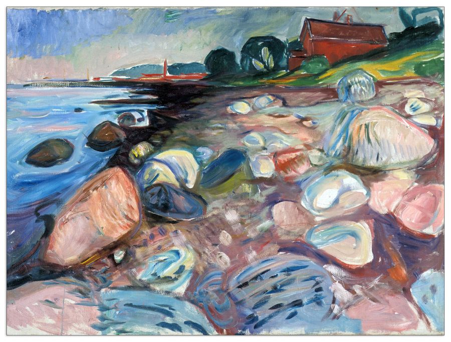 Munch Edvard - Shore with Red House, Decorative MDF Panel (80x60cm)