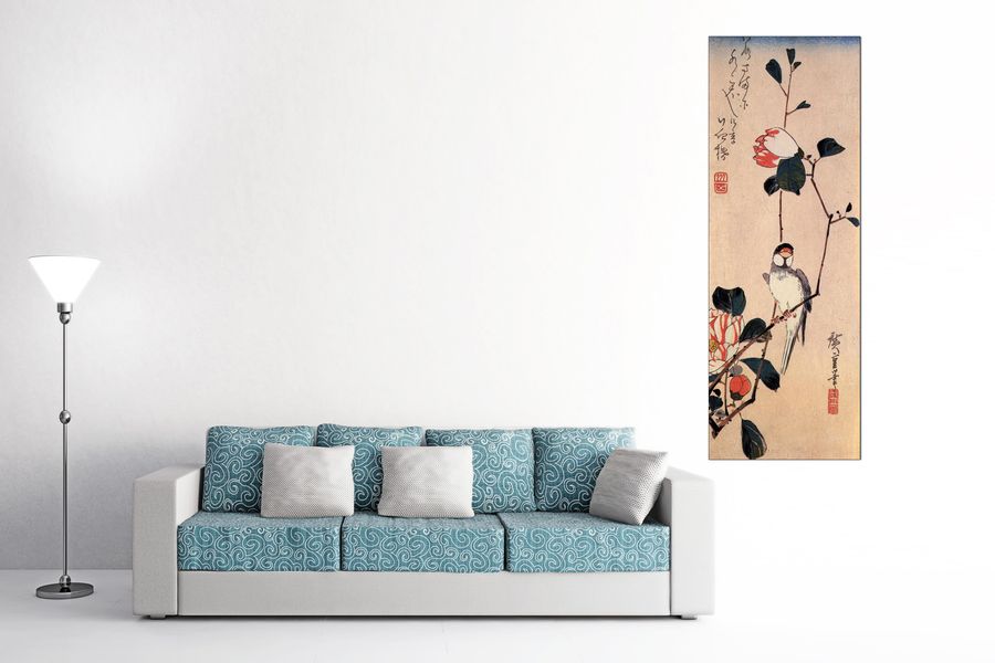 Hiroshige Utagawa  - Java sparrow on a magnolia branch, Decorative MDF Panel (50x140cm)