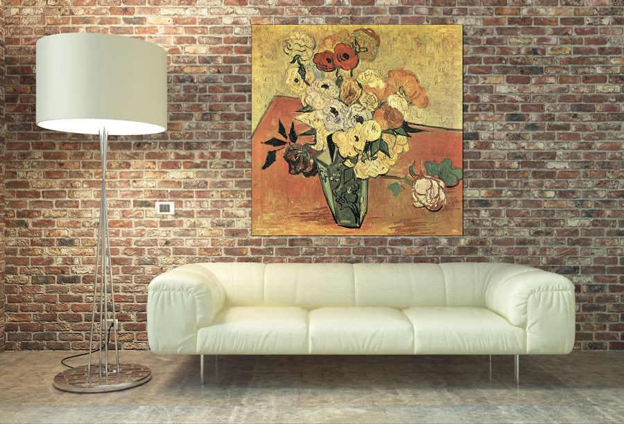 Van Gogh Vincent - Still Life with Japanese vase, roses and anemones, Decorative MDF Panel (100x100cm)