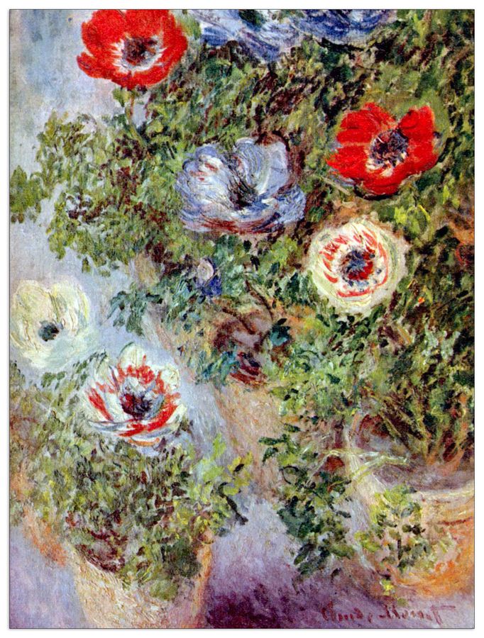 Monet Claude - Still Life with Anemones, Decorative MDF Panel (60x80cm)