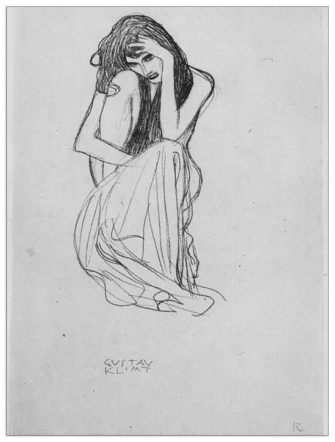 Klimt Gustav - Crouching from the front, Decorative MDF Panel (90x120cm)