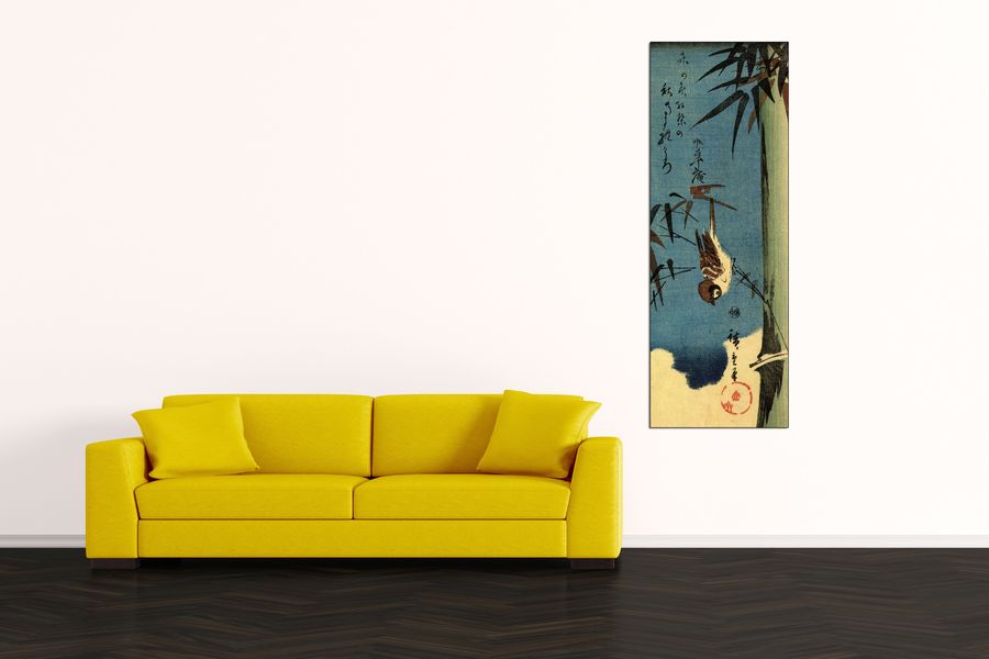 Hiroshige Utagawa  - Sparrow and bamboo, Decorative MDF Panel (50x140cm)