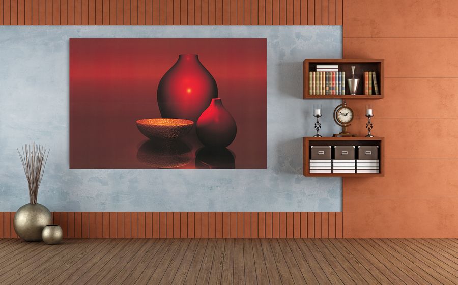 Scobie - Red Vases With Bowl, Decorative MDF Panel (175x115cm)