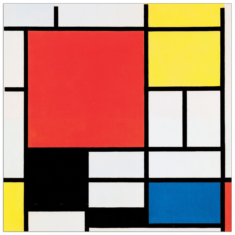 Mondrian - Komposition mit rot,gelb, blau und schwarz, Decorative MDF Panel (110x110cm)