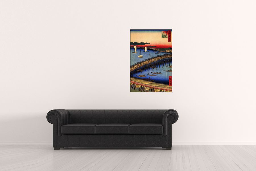 Hiroshige Utagawa  - Ryogoku Bridge and the Great Riverbank, Decorative MDF Panel (60x90cm)