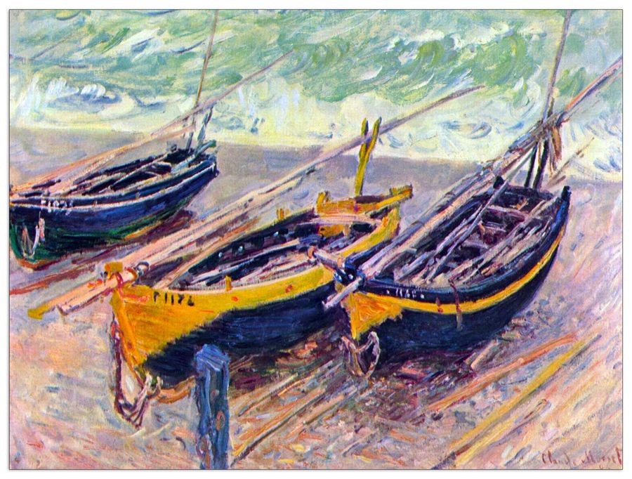 Monet Claude - three fishing boats in Eretrat, Decorative MDF Panel (120x90cm)