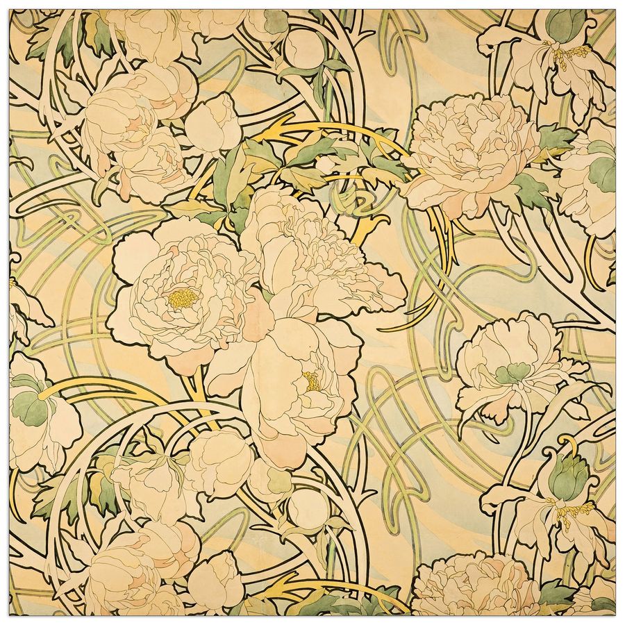Mucha Alphonse - Peonies, Decorative MDF Panel (50x50cm)