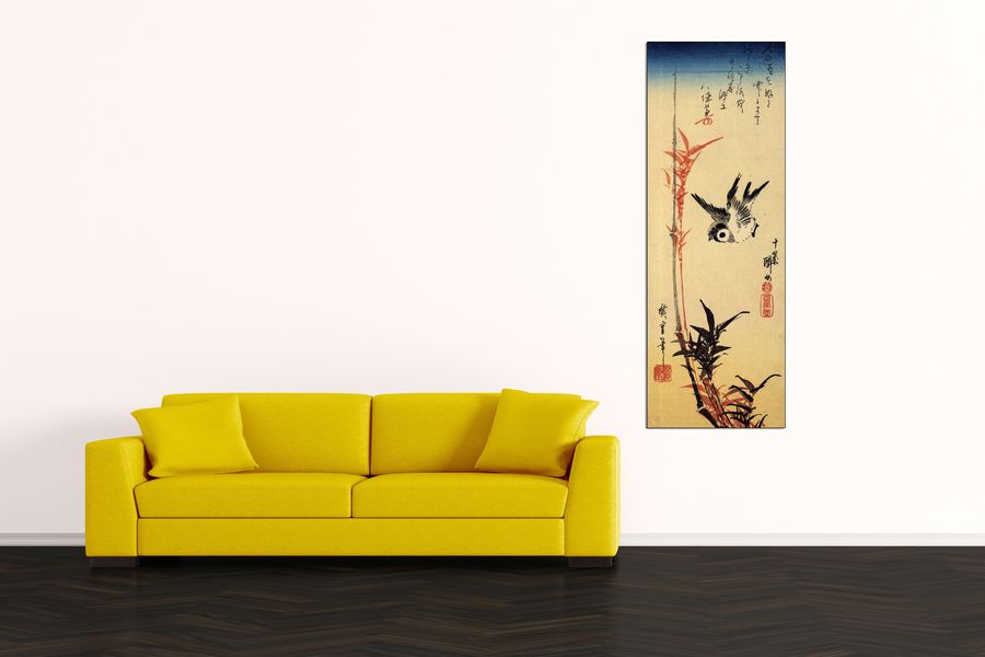 Hiroshige Utagawa  - Sparrow and bamboo III, Decorative MDF Panel (50x140cm)