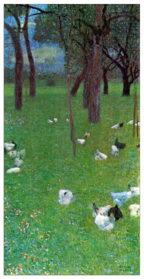 Klimt Gustav - After the rain (garden with chickens in St. Agatha), Decorative MDF Panel (70x140cm)