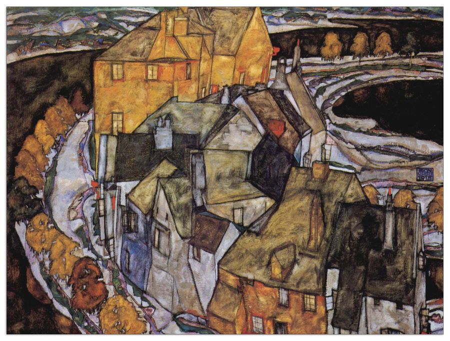 Schiele Egon  - The House-Bend, or Island City, Decorative MDF Panel (120x90cm)
