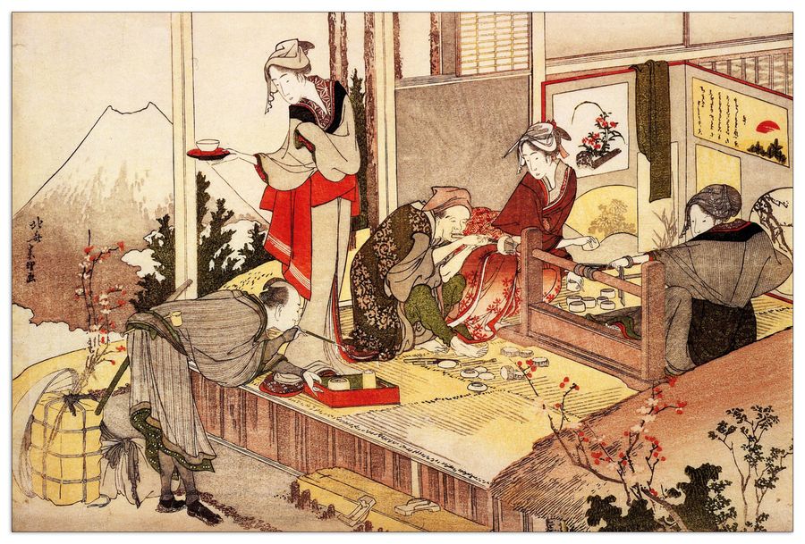 Hokusai Katsushika  - The studio of Netsuke, Decorative MDF Panel (135x90cm)