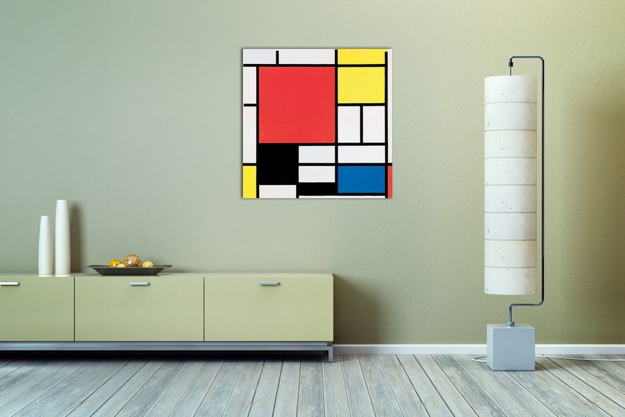 Mondrian - Komposition mit rot,gelb, blau und schwarz, Decorative MDF Panel (70x70cm)