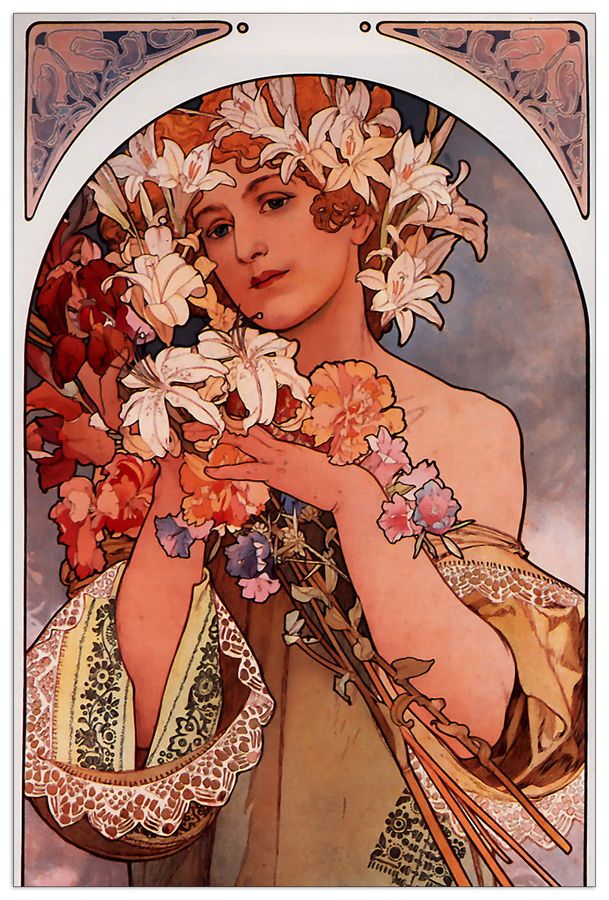 Mucha Alphonse - Flowers, Decorative MDF Panel (60x90cm)
