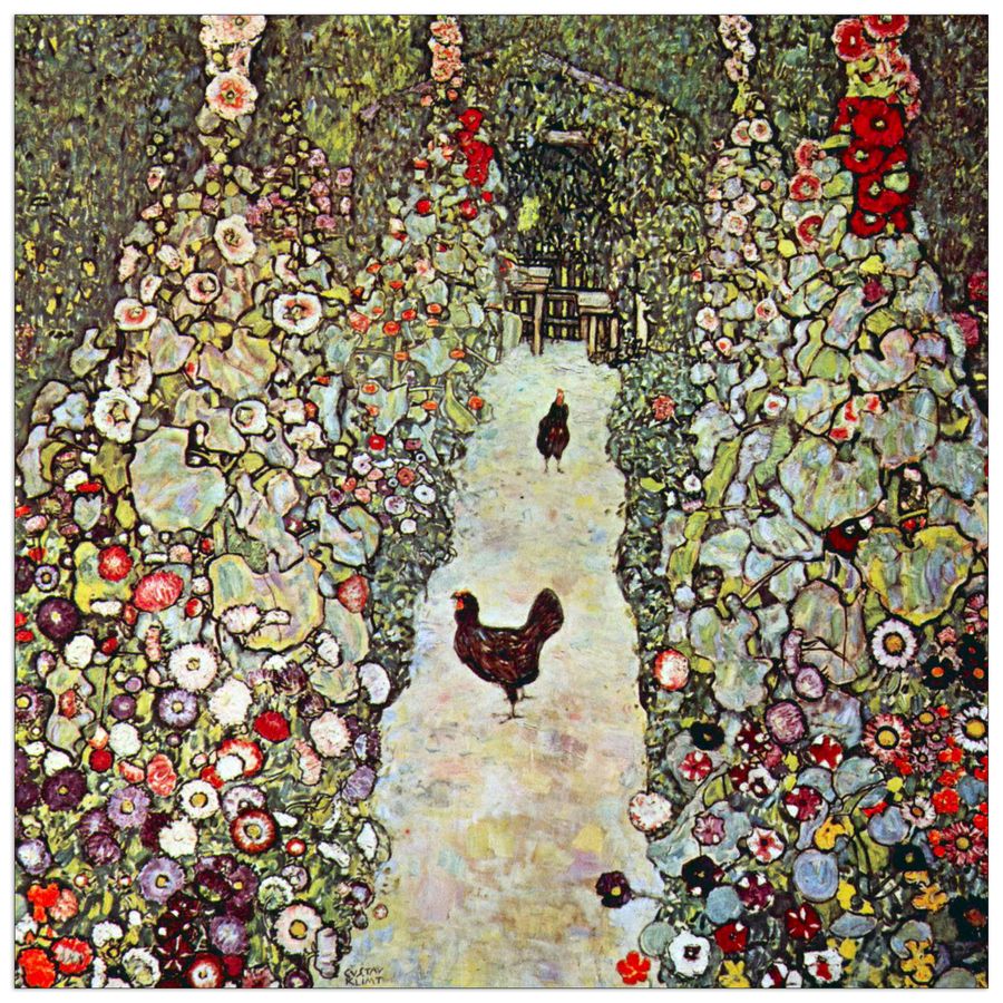 Klimt Gustav - Garden Path with Chickens, Decorative MDF Panel (50x50cm)
