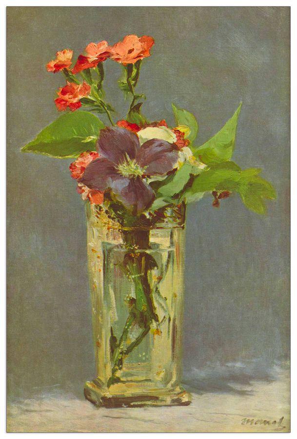 Manet Édouard - Carnations and Clematis in a Crystal Vase, Decorative MDF Panel (90x135cm)