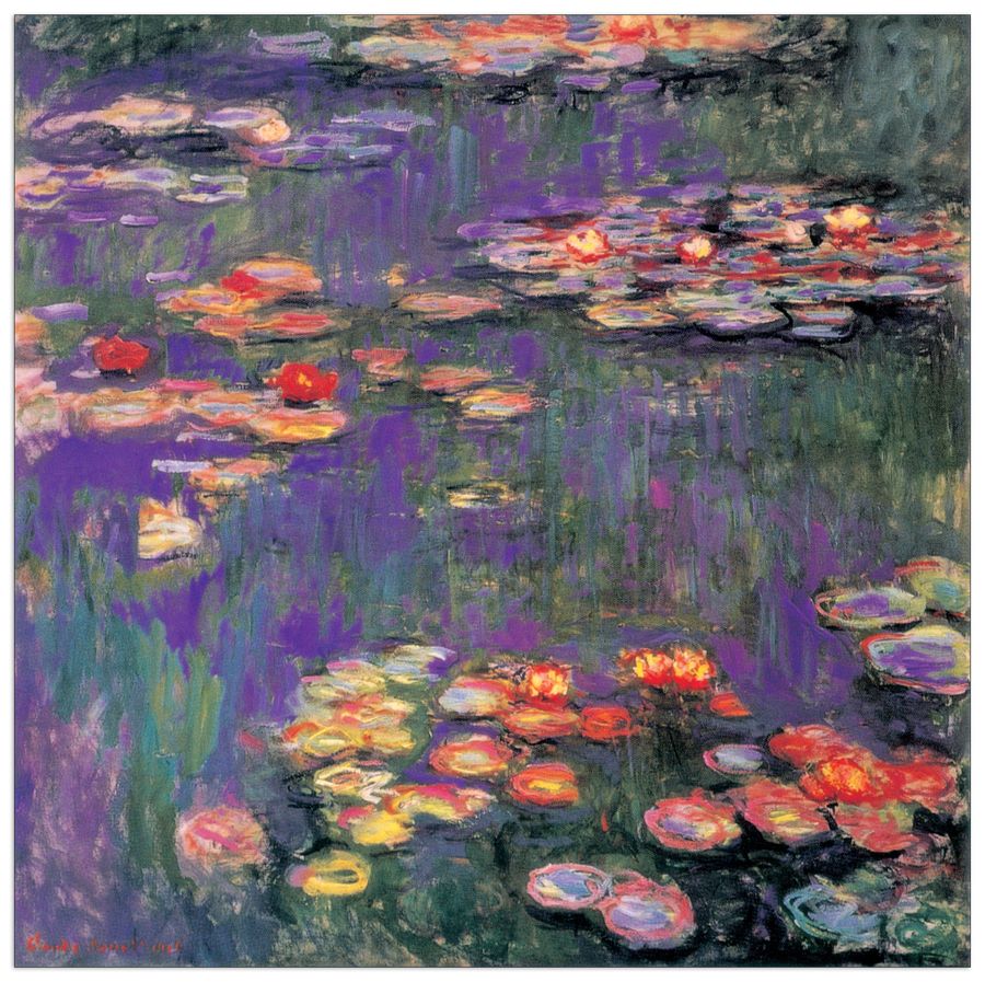 Monet - White Purple Water Lillies 9809, Decorative MDF Panel (100x100cm)