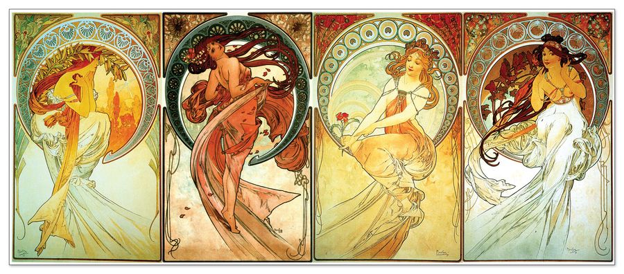 Mucha - Poetry, dance, painting, music, Decorative MDF Panel (120x50cm)