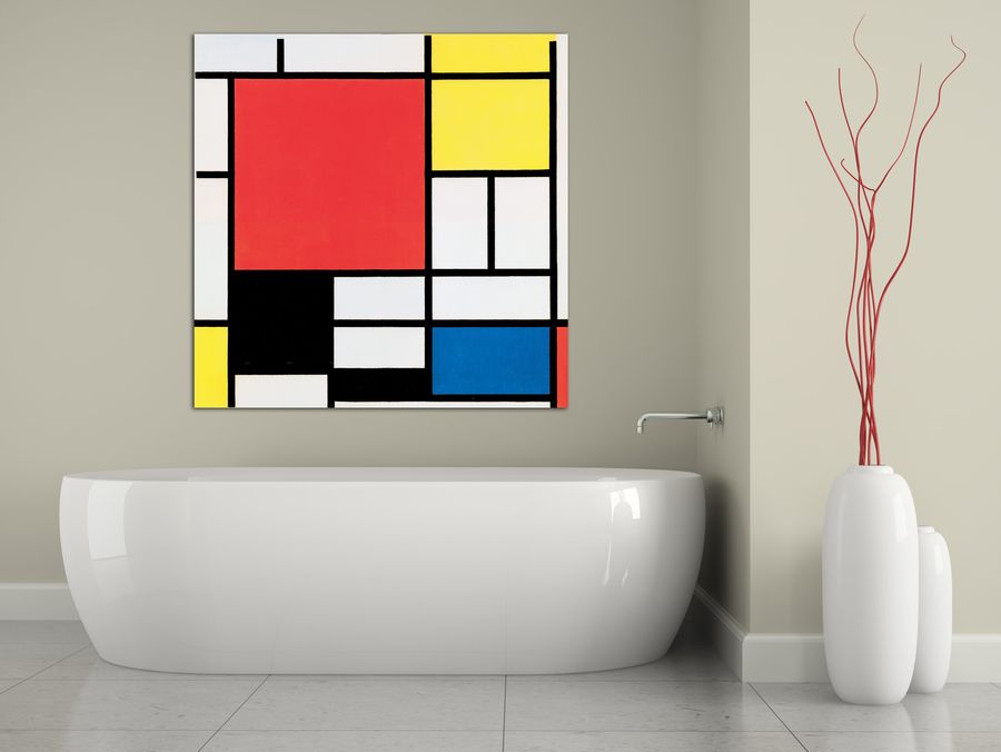 Mondrian - Komposition mit rot,gelb, blau und schwarz, Decorative MDF Panel (110x110cm)