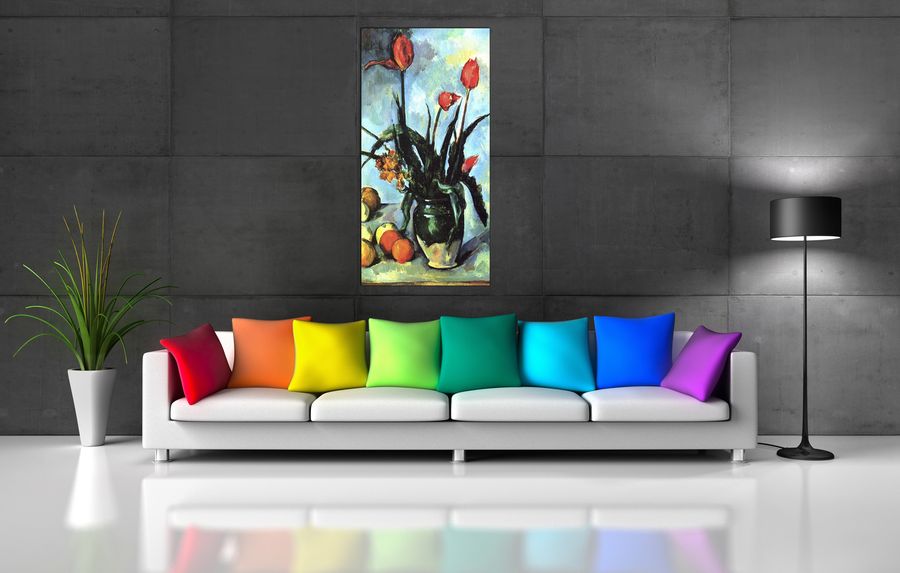 Cezanne Paul - Still Life, vase with Tulips, Decorative MDF Panel (50x100cm)