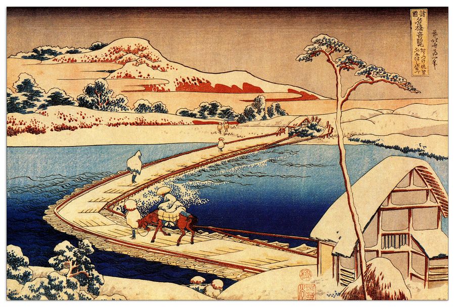 Hokusai Katsushika  - The swimming bridge of Sano, Decorative MDF Panel (135x90cm)