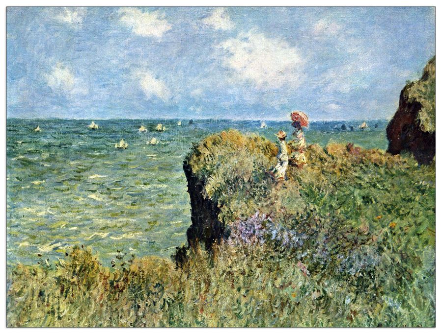 Monet Claude - Walk on the cliffs , Decorative MDF Panel (80x60cm)