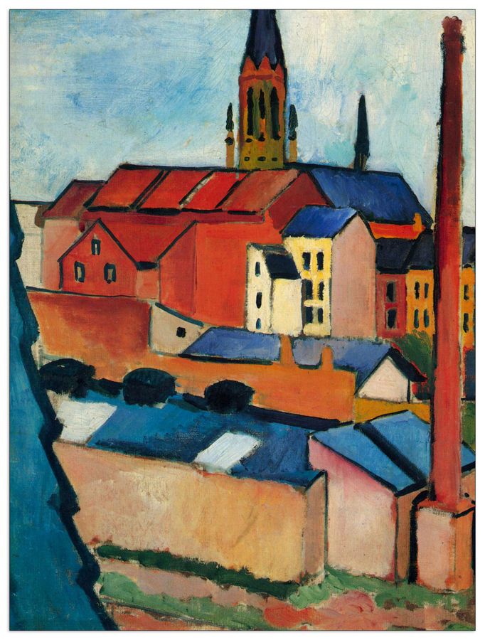 Macke August - St. Mary's Church with houses and chimney, Decorative MDF Panel (60x80cm)