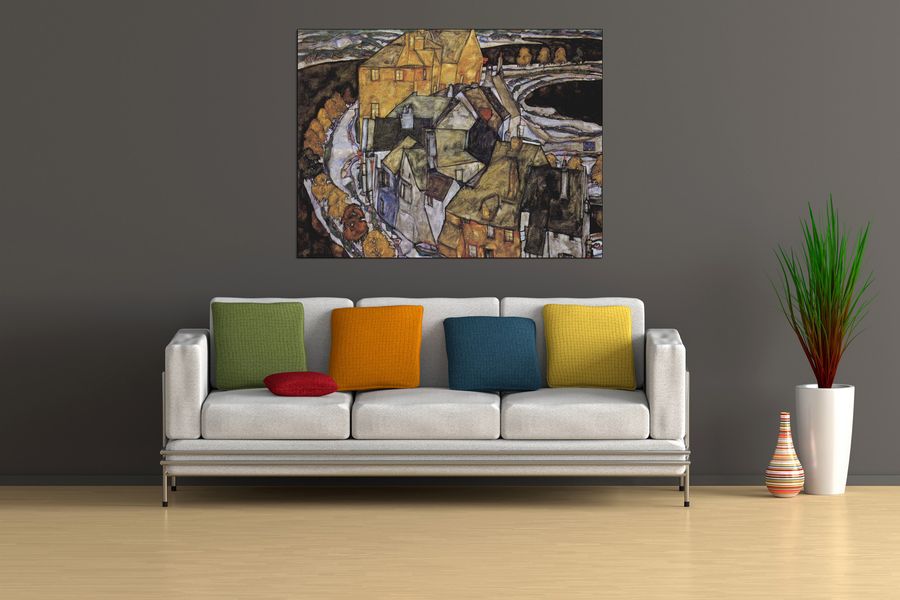 Schiele Egon  - The House-Bend, or Island City, Decorative MDF Panel (120x90cm)