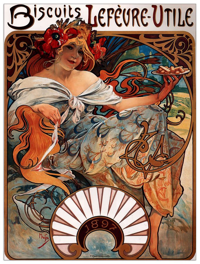 Mucha Alphonse - Buscuits, Lefevre-Utile, Decorative MDF Panel (60x80cm)