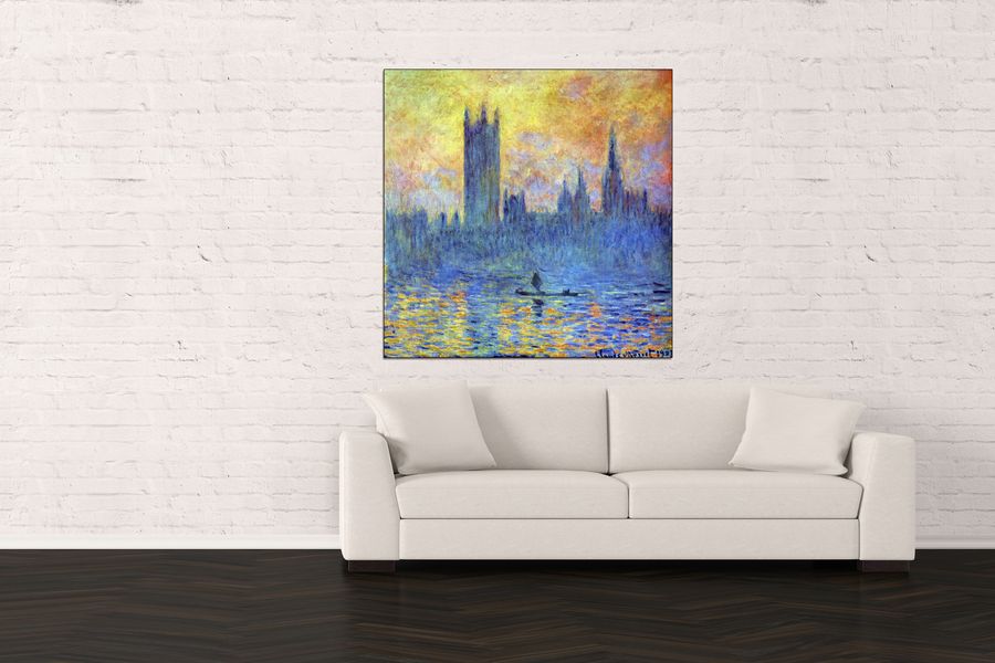 Monet Claude - London Parliament in Winter, Decorative MDF Panel (100x100cm)