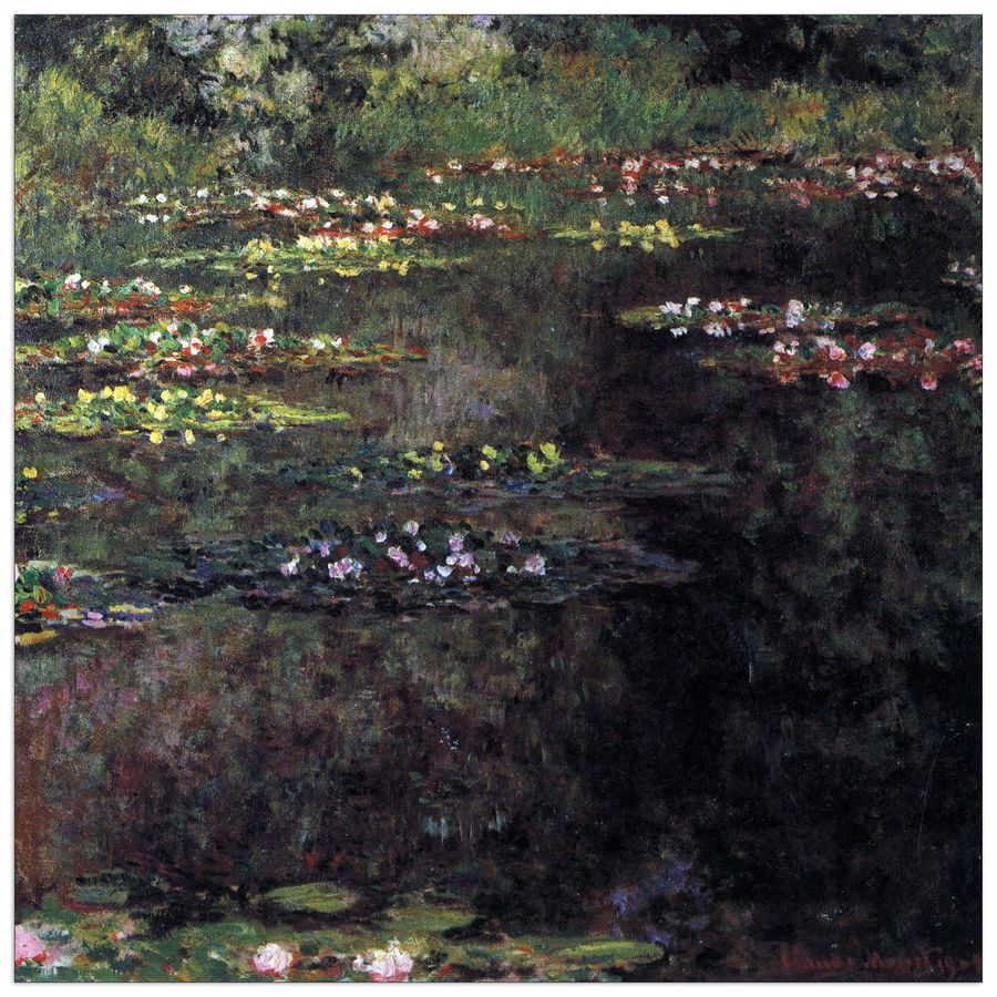 Monet Claude - Water lilies, water landscape V, Decorative MDF Panel (30x30cm)