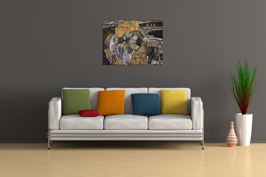 Schiele Egon  - The House-Bend, or Island City, Decorative MDF Panel (80x60cm)