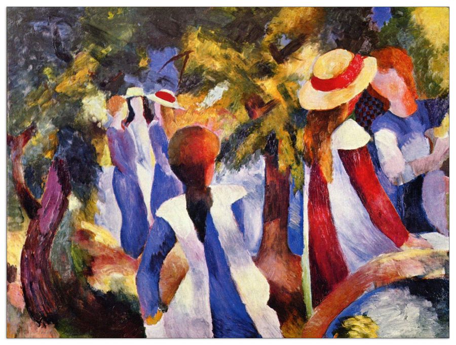 Macke August - Girls in the Open , Decorative MDF Panel (80x60cm)