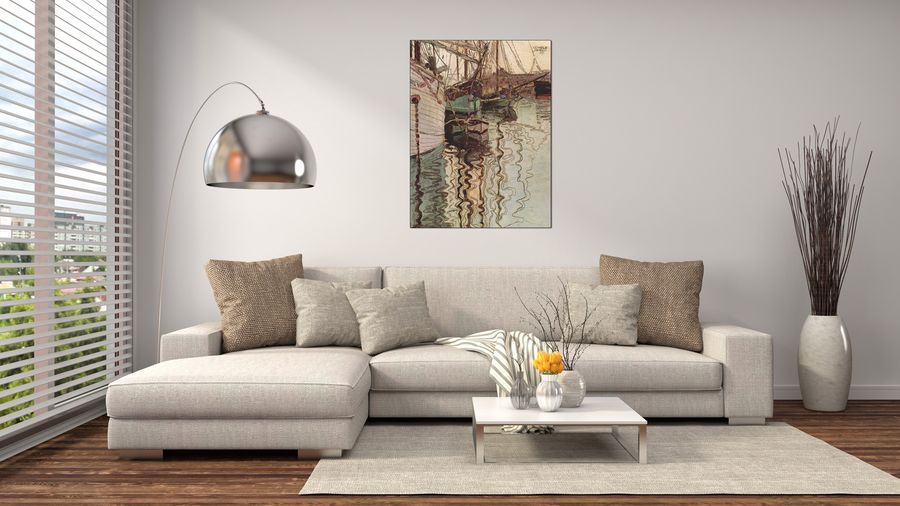 Schiele Egon  - Sailboats in wellenbewegtem water (The port of Trieste), Decorative MDF Panel (60x80cm)