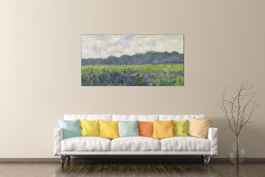 Monet Claude - Field of Yellow Irises, Decorative MDF Panel (140x70cm)